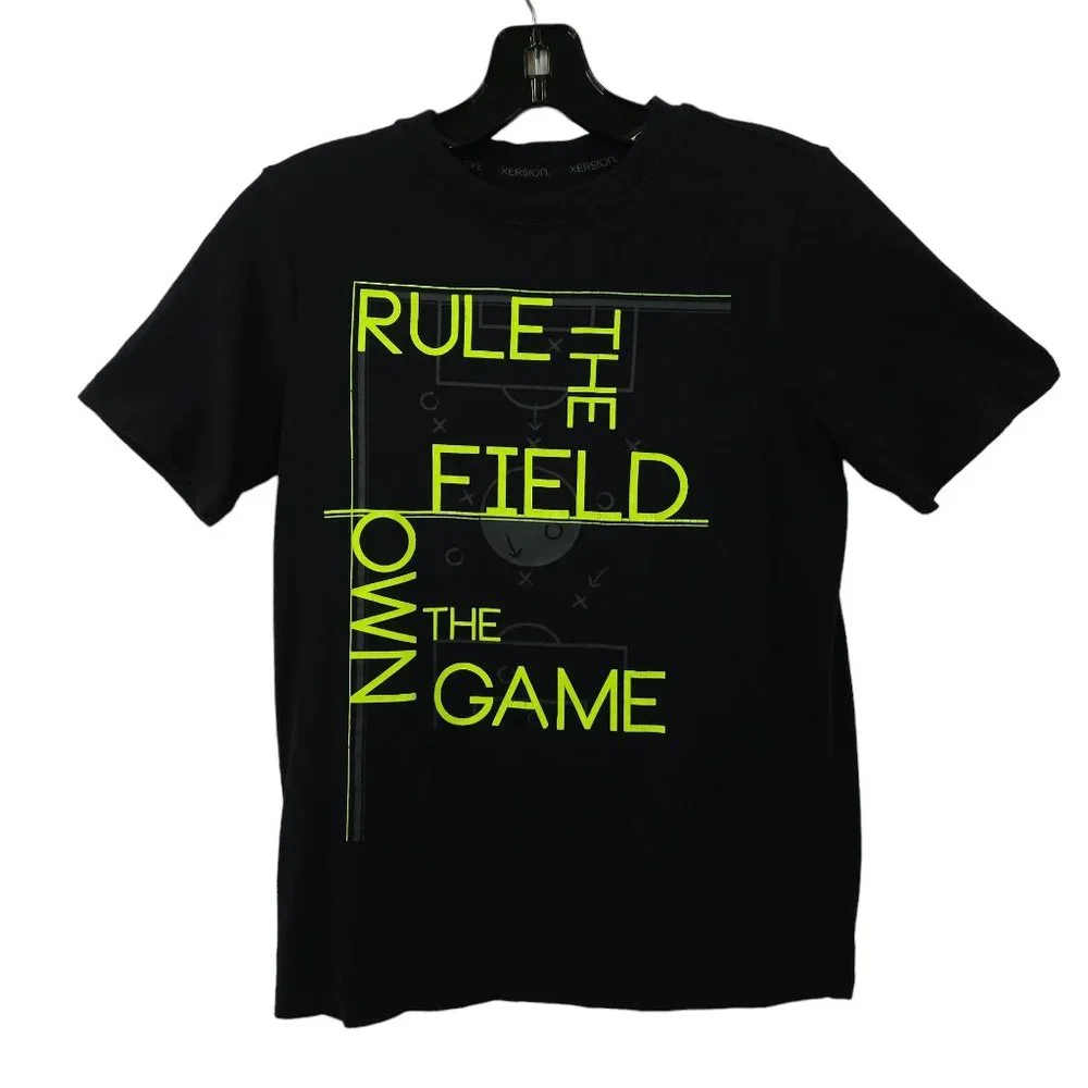 Xersion Black Neon Green Tee T Shirt Boys Size L Rule The Field Own The Game - Picture 1 of 15